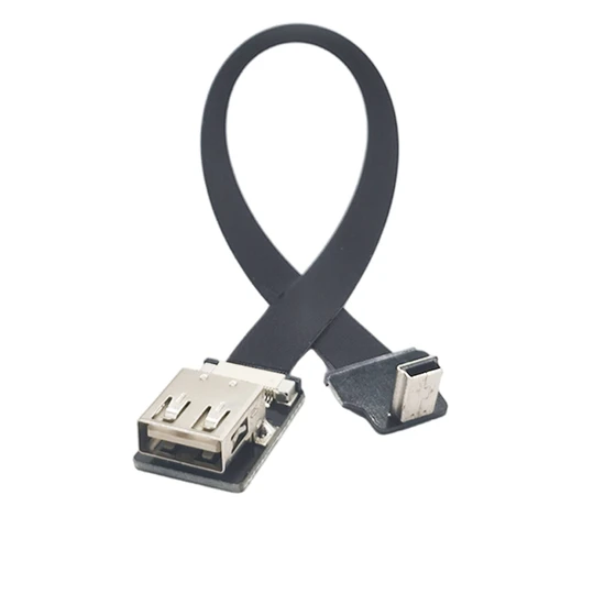 Fpv FFC USB Cable Manufacturer Ultra Thin Wire USB Am to Mini Male Female Extension Wires Double Angled USB Data Power Charging Cord