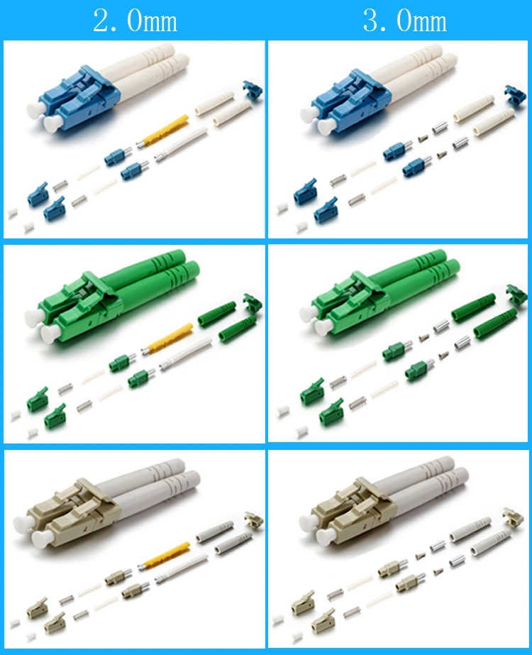 Fiber Optic Connector Patch Cord Pigtails LC PC Om3 Sx 2.0mm Connector Parts Seagreen Color Communication Network Connetion Accessories